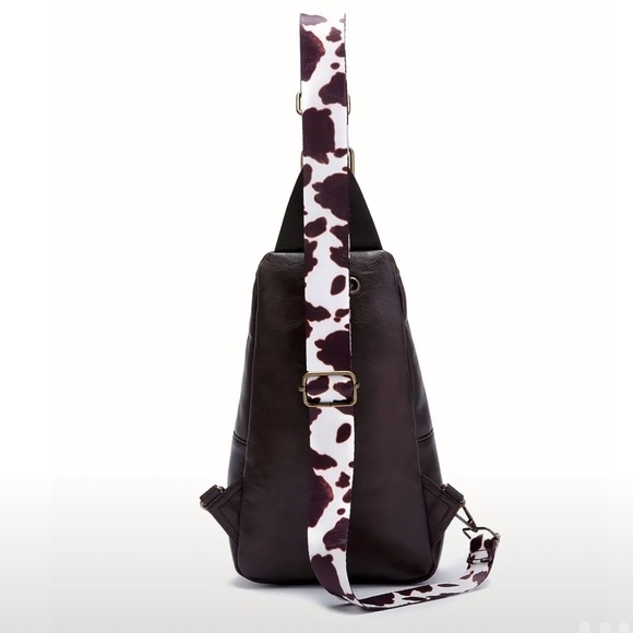 Vegan Leather Studded Vintage Cow Print Crossbody Bag - Picture 8 of 10